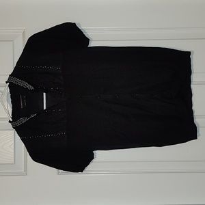 BCBGMAXAZRIA Black Short Sleeve Button Up Cardigan with White Accent Stitching